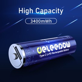 Deleepow Rechargeable AA Batteries USB 3400mWh AA Lithium Rechargeable Batteries 1500 Cycle with USB C Cable 4-Pack