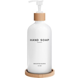 White Glass Hand Soap Dispenser Bathroom Set by Brighter Barns - Liquid Hand Soap Dispenser for Kitchen Sink - Boho Bathroom Pump Bottle Set - Minimalist Home Decor for Vacation Rental, Gifts (White)