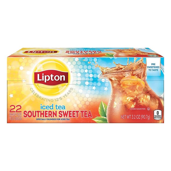 Lipton Southern Sweet Tea Iced Tea Drink Mix 22 Family Size Tea Bags (Pack of 3)