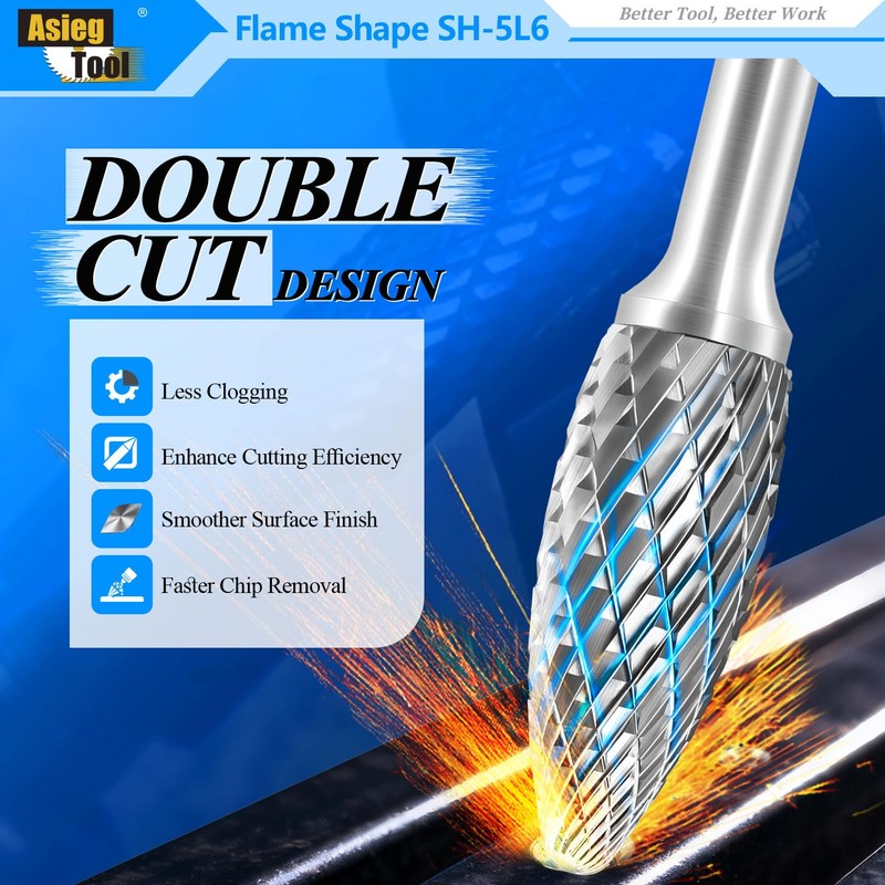 SH-5L6 Tungsten Carbide Burr Rotary Lengthened File Flame Shape Double