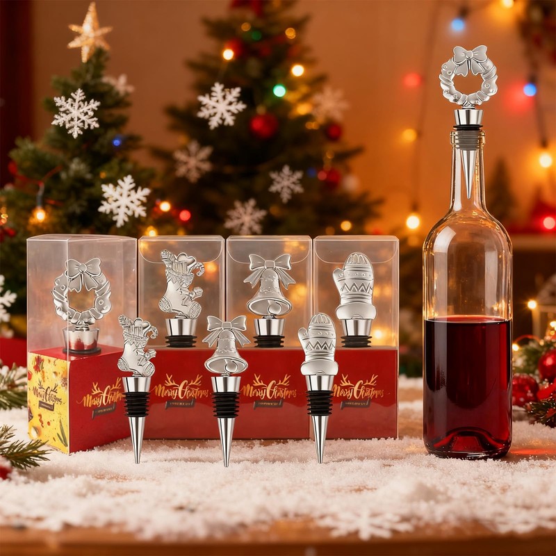 12PCS Christmas Wine Bottle Stoppers Set for Holiday Decoration Christmas