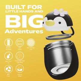 asobu Bestie Foodie Kids Insulated Food Jar – Cute Character Lunch Container for Children, BPA-Free Stainless Steel, Leakproof & Vacuum Sealed, Keeps Food Hot or Cold, Easy to Clean, 16oz