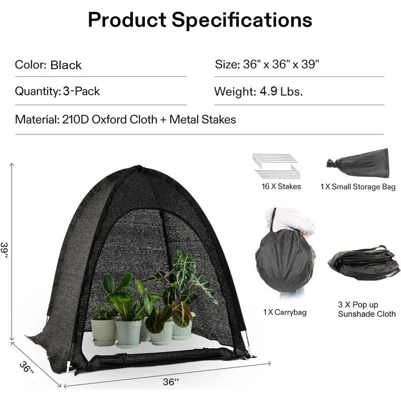 Porayhut Pop up Sunshade Cloth Pack of 3,Easy Open Crop