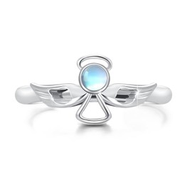 YueYuan Angel Wing Ring for Women 925 Sterling Silver Moonstone Ring Adjustable Guardian Angel Wing Statement Ring Moonstone Jewelry Gifts, Sterling Silver, No Gemstone