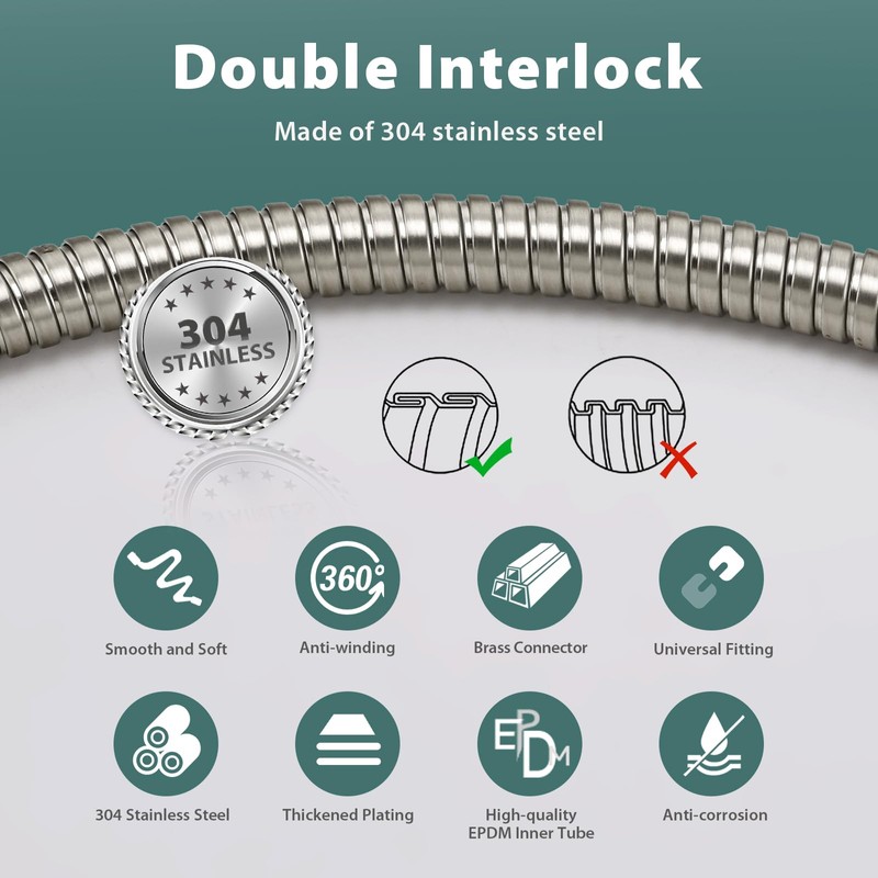 Vzasei 59 Inches 304 Stainless Steel Brushed Nickel Shower Hose