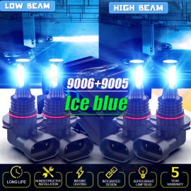 AQJ 9005 9006 LED Headlights Kit Combo Bulbs 8500K High Low Beam Super blue Bright