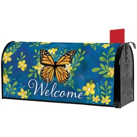 The Bridge Collection Magnetic Butterfly Mailbox Cover-Blue Floral Welcome Design for Spring and Summer Decor
