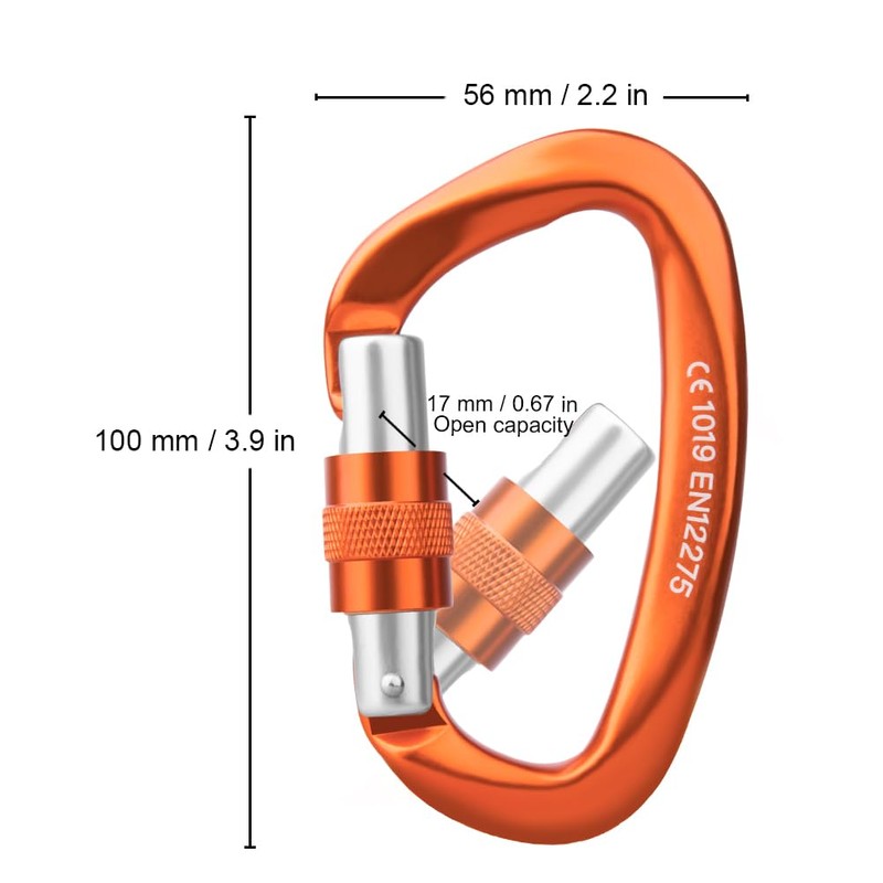 Locking Carabiner - 25kN 5600lb Climbing Carabiner Screw Gate D