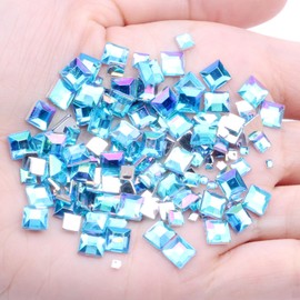 90pcs Flatback Square Rhinestones Gems 4MM Lake Blue Acrylic Crystal Rhinestones Gems for Nail Art/Face Decor/Craft