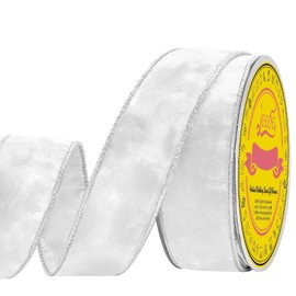 LEEQE Metallic 1-1/2 Inch White Velvet Christmas Ribbon with Silver Base Crushed Velvet Wired Ribbon for Gift Wrapping Tree Wreaths Holiday Decorations Creative Crafting 10 Yards