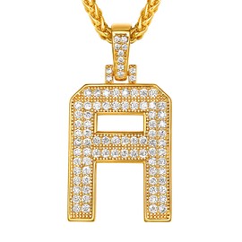 Iced Out Initial Letters A-Z Pendant with Stainless Steel Chain, A Necklace, Bling Bling ICY Alphabet Letter Necklace Jewery for Him