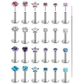 Lcolyoli 24PCS Threadless Push in Nose Studs Surgical Steel Nose Piercing Jewelry Tragus Jewelry Forward Helix Piercing Jewelry Flat Back Earrings for Women Cartilage Earring 18g