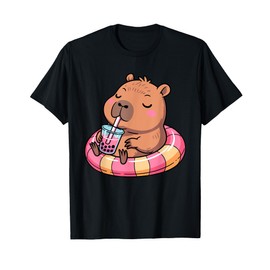 Kawaii Capybara Bubble Tea Pool Float Teen Girls T-Shirt