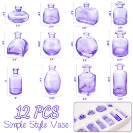 Glass Bud Vases Set of 12, Purple Small Glass Vase for Wedding Centerpieces, Clear Vase in Bulk | Purple Bud Flower Vases for Elegant Floral Displays, Table Decor, Event Styling
