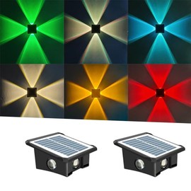 Solar Wall Lights, Up and Down Lighting Solar Outdoor Light Waterproof IP65, Solar Fence Light for Yard Garden Garage Pools Deck (4LED-Multi-Colored, 2PACK)