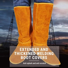 Telituny Cowhide Shoe Protector, Welding Gaiters, 1 Pair Long Leather Welder Gaiters, Flame Resistant Overshoes, Welder, Work Shoes, Protection Gaiters for Welding, Construction, Car Repair