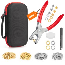 1004Pcs Grommet Tool Kit with Case, 1/4 Inch(6MM) Eyelet Tool Grommet Pliers with 1000 Metal Eyelets with Washers in Gold and Silver, Metal Grommet Kit Eyelet Pliers Kits for Leather/Belt/Shoes/Crafts