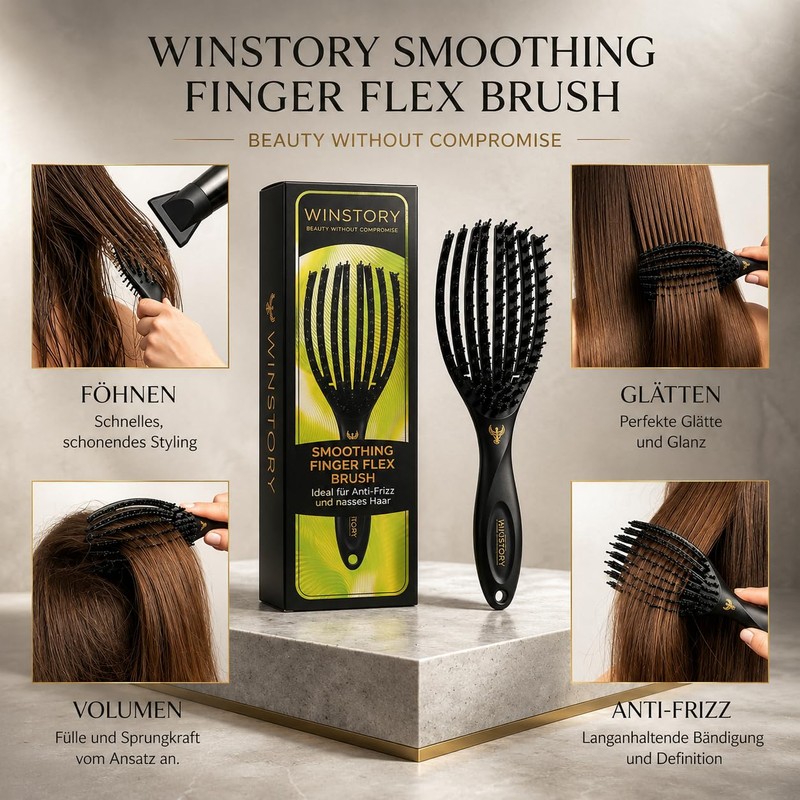 WinStory Smoothing Finger Flex Hair Brush - Salon Quality, Quick