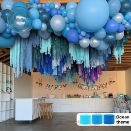 PartyWoo Blue Crepe Paper Streamers 8 Rolls 656ft Pack of Gradient Blue Silver White Crepe Paper Rolls for Graduation Wedding Baby Shower Gender Reveal Birthday Party Decorations(1.8Inch x 82Ft/Rolls)