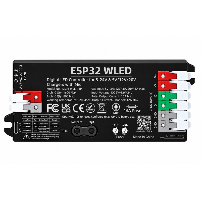 ESP32 WLED LED Controller with Mic – Wi-Fi Control and