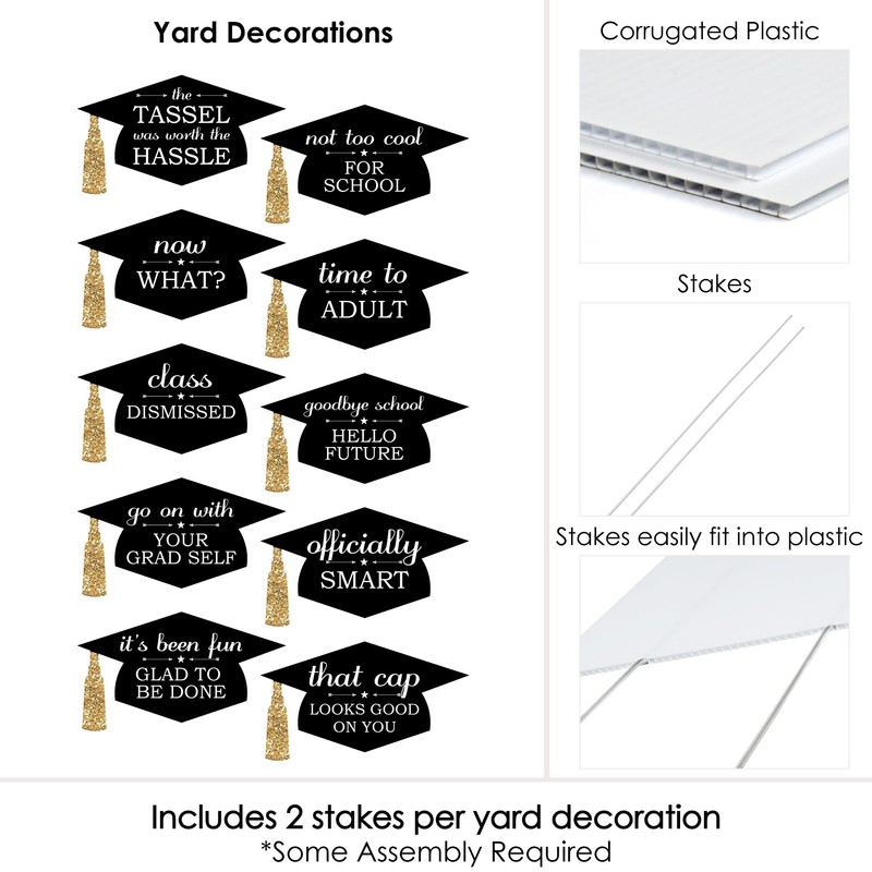 Big Dot of Happiness Gold Graduation Lawn Decorations - 10