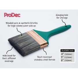 ProDec 100mm - Professional Professional Craft Grade Pure Bristle Wall Brush for Fast Painting with Emulsion Paints on Walls and Ceilings