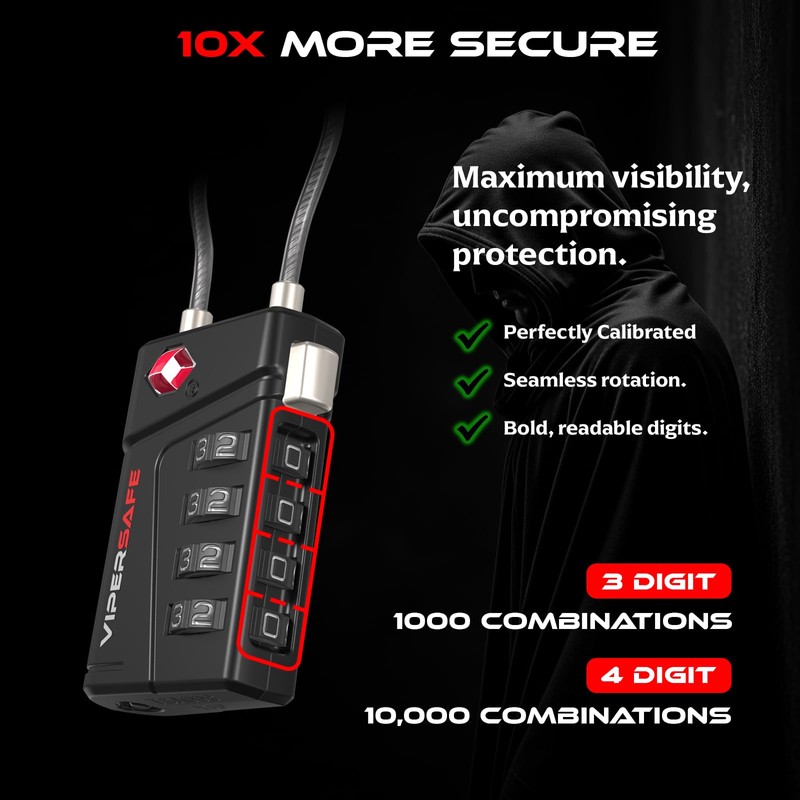 ViperSafe TSA Approved TSA008 Luggage Locks with Inspection Alert –