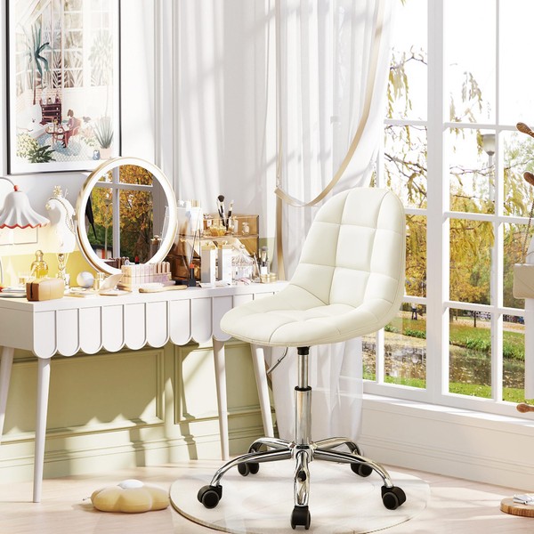 VECELO Armless Home Office Desk Chair, Height Adjustable, PU Leather