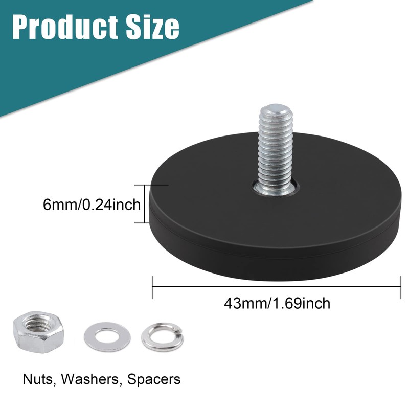 4Pcs Rubber Coated Magnets, 30LBS Bolt on Magnets with M6