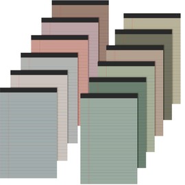 Lincia 12 Pcs 5" x 8" Colored Note Pads Mini Legal Pads Ruled 50 Sheets Per Micro Writing Pads Perforated Notepad Lined Note Pad for College Office Supplies (Fresh Colors)