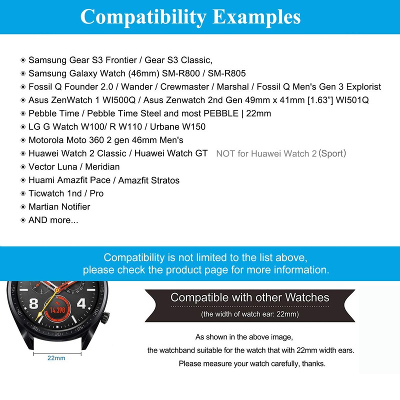 MroTech replacement watch strap, 22 mm, compatible with Gear S3