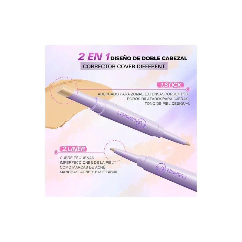 Minimeli Corrector En Lápiz 2 En 1 Alta Cobertura Waterproof