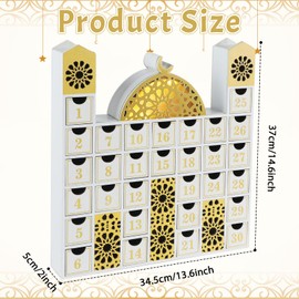 gisgfim Ramadan Wooden Countdown Calendar Eid Mubarak Decorations Mosque Advent Calendar with Drawers Eid Mubarak Countdown Til Eid Gift Ramadan Wooden Craftwork for Kids Ramadan Party Decorations