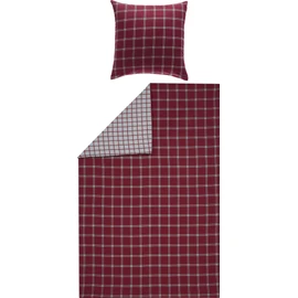 Erwin Müller Flannel Reversible Bed Linen, Checked Bed Linen for Cold Nights, Fluffy Soft, Temperature Regulating, with Zip, Red, Size 135 x 220 cm (80 x 80 cm)