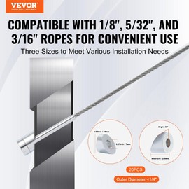 20Pack Cable Railing Kit 1/8" Wheel Protector Sleeves, Bundle with Black Invisible Swage Tensioner and Terminal, Cable Railing Safeguard Covers for 1/8" 3/16" Wire Rope Multi-Angle Install