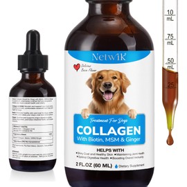 Collagen for Dogs - Skin and Coat Supplement for Dog, Dog Liquid Collagen, Collagens Supplement for Dogs - Collagens with Biotin, MSM & Ginger - 2 fl oz
