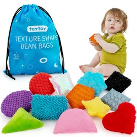 teytoy Texture Sensory Bean Bags Toys for Autism, 12 Fidget Sensory Shape Toy with Storage Bag, Develop Fine Motor Play for Baby Special Needs Developmental Toys for Infant Newborn