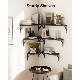 AMADA HOMEFURNISHING Wall Shelves Set of 6, Wood Floating Shelves for Wall Decor, Rustic Farmhouse Wall Shelves for Bedroom, Bathroom Shelves for Wall Storage, Book Shelves for Living Room, Black