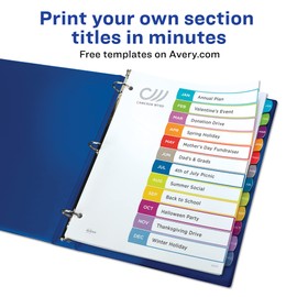 Avery Jan-Dec Customizable Table of Contents Dividers for 3 Ring Binders, 12-Tab Sets, Multicolor, 3 Binder Divider Sets (01741)