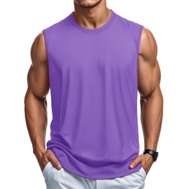 MAGCOMSEN Tank Top for Men Muscle Gym Summer Solid Color Shirt Beach Active Beach Sleeveless Tee Shirt Light Purple, L