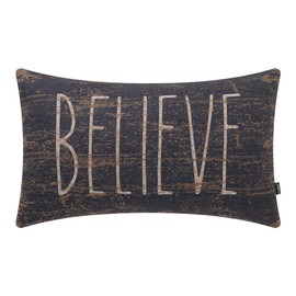 TRENDIN Merry Christmas Throw Pillow Cover 20 x 12 mas Decorations Cotton Linen Winter Black Believe Season Holiday Cushion Cover for Christmas Decor Sofa Couch PL589TR