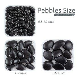 GreenVibe Pebbles for Plants, 5lbs Black Pebbles 1-2 Inch Decorative River Rocks for Indoor Planters, High Polished Stones for Vase Filler Fish Tank Landscaping Garden