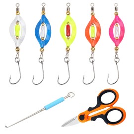 Pack of 5 Trout Fishing Spoons Trout Twister Spinner 3 g UV-Active and Self-Luminous Trout Hooks in Box Trout Bait Spoon Set with Fishing Hook Remover and Scissors Fishing Accessories