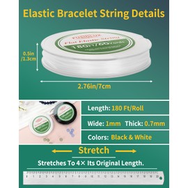 1mm Flat Elastic String for Bracelets,Stretchy Durable Bead String 360Ft,Easy Knotted Elastic Thread for Jewelry Making