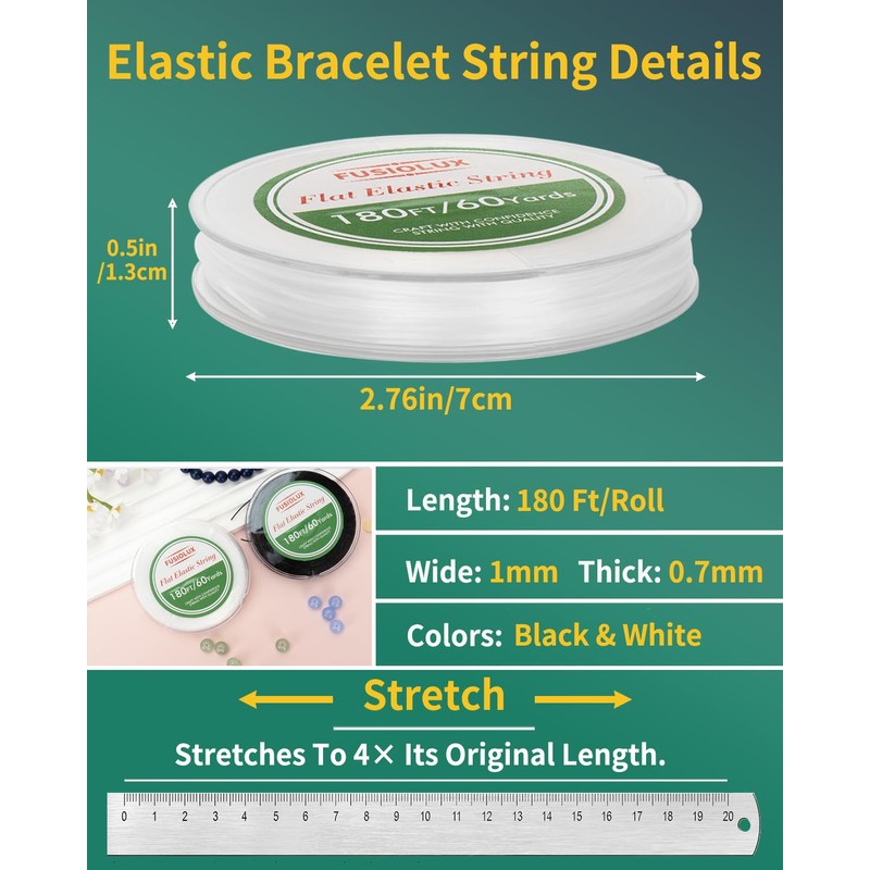 1mm Flat Elastic String for Bracelets,Stretchy Durable Bead String 360Ft,Easy