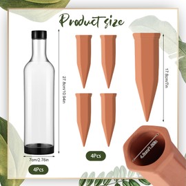 SiliFine 8 Pack Plant Watering Devices with 4 Pcs Terracotta Self Watering Spikes and 4 Pcs 26 oz Plastic Bottles with Adjustable Control Valve Switch for Indoor Outdoor Plants