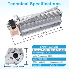 Hipoilk FBK-100, FBK-200, FBK-250 Replacement Fireplace Blower Fan for Lennox, Superior and Astria Fireplaces