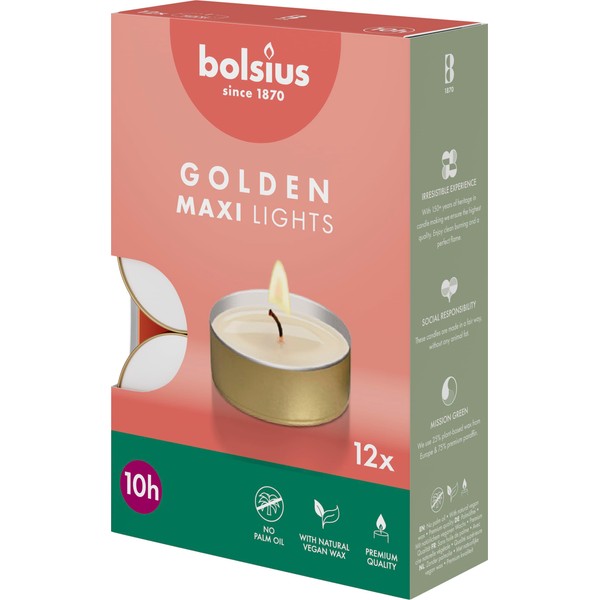 Bolsius Maxi Tea Lights with Golden Cup - Pack of