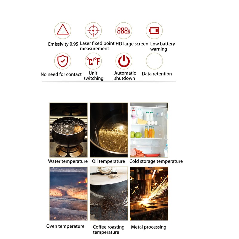 Infrared Temperature Meter High Accuracy Quick Response Data Locking Backlit