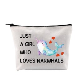 G2TUP Narwhal Lover Gift Who Loves Narwhals Makeup Bag Narwhal Design Cosmetic Bag Ocean Animal Lover Gift (Who Loves Narwhals CB)